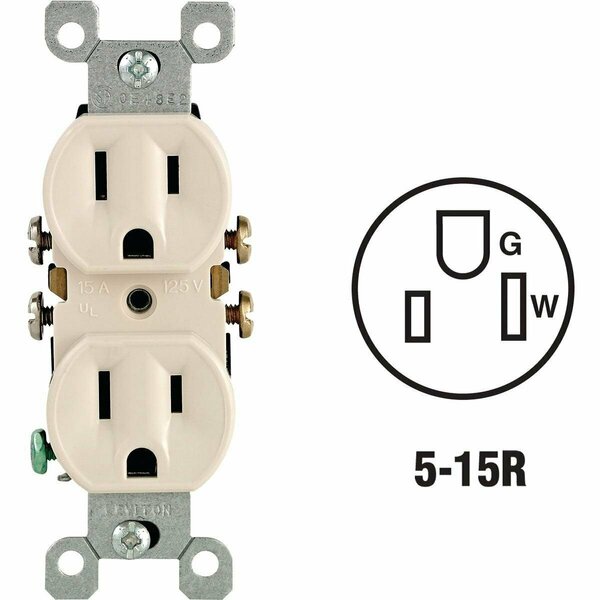 Leviton 15A Light Almond Shallow Grounded 5-15R Duplex Outlet 216-05320-TCP
